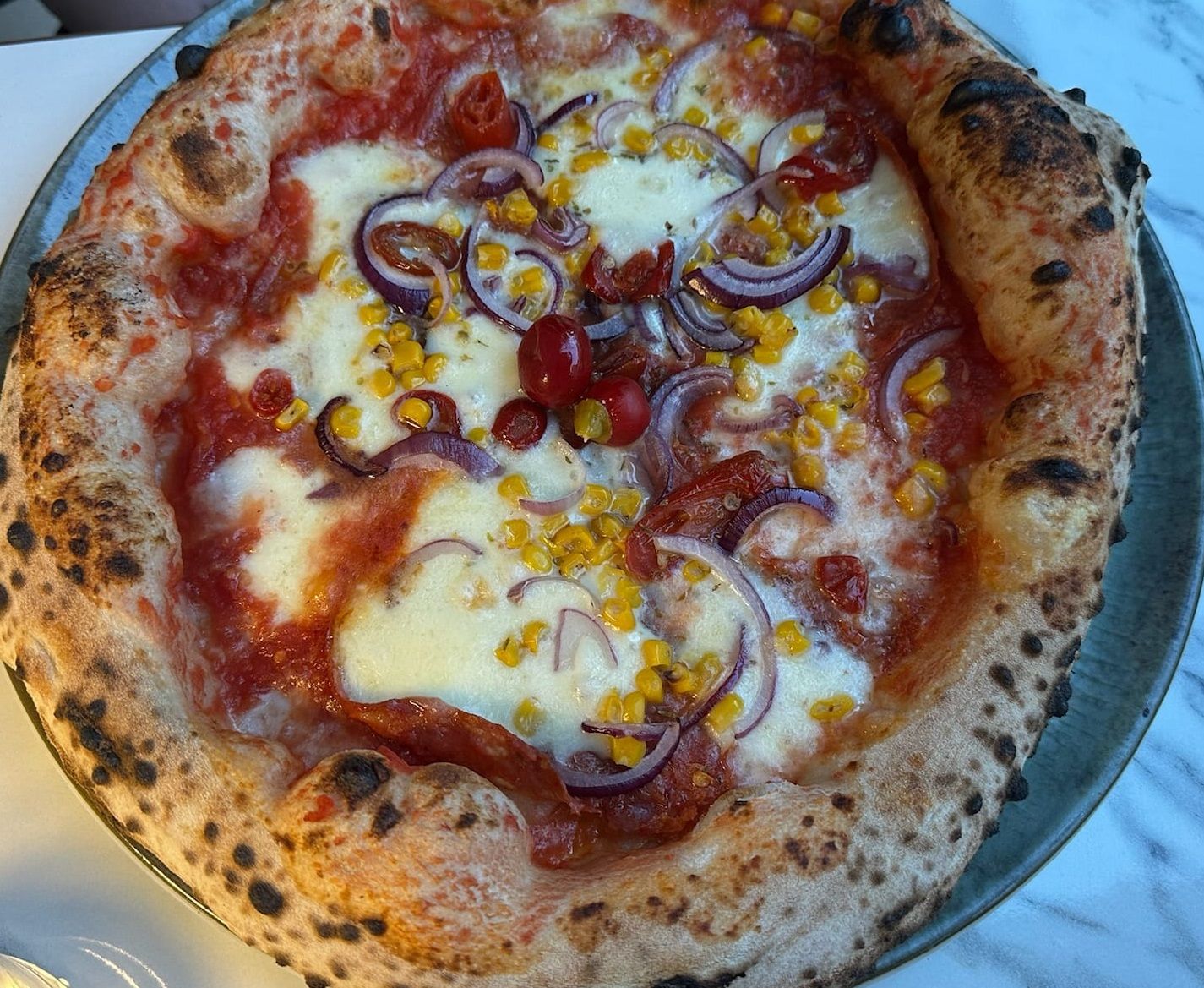 Pizza with Olives, Onion and Corn